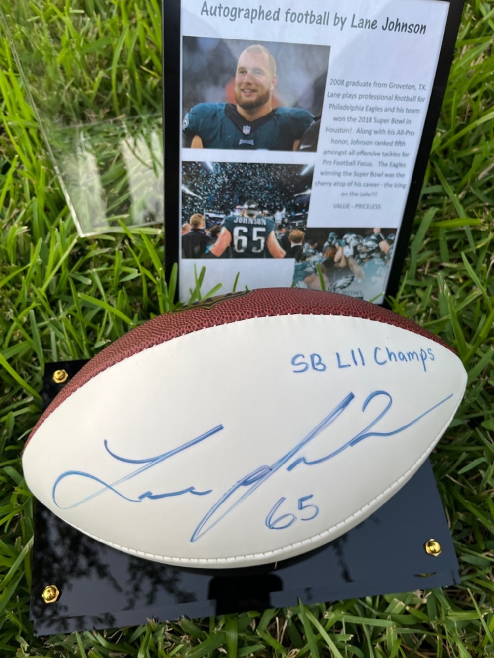 Lane Johnson Signed LII Superbowl Champs Football Eagles Autographed